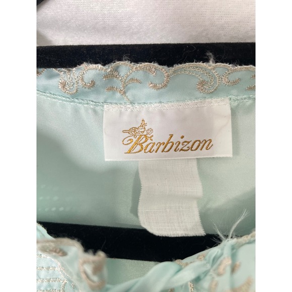 Vintage Barbizon Mint Green Satin Maxi Nightgown Embroidered Lace Trim S - Picture 3 of 7